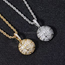 Sports Basketball Hip Hop Micro Set Cubic Zircon Full Diamond Men's Fashion Necklace Real Gold Shiny CZ Aesthetic Gemstone