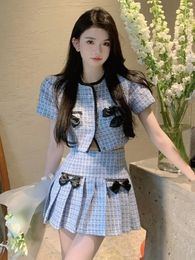 Work Dresses 2023 Summer Korean Sweet Fashion Two Piece Set Women Jacket Coat Pleated Skirt Small Fragrance 2 Sets Outfit
