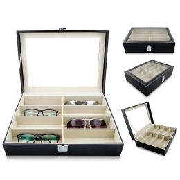 Luxury Eyeglass Sunglasses Storage Box With Window Imitation Leather Glasses Display Case Storage Organiser Collector 8 Slot