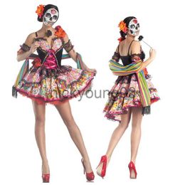 Theme Carnival Halloween Classic Corpse Bride Skull Skeleton Costume Day of the Dead Creepy Cemetery Zombie Cosplay Fancy Party Dress X1010