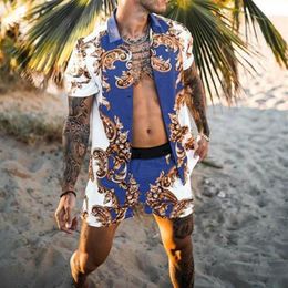Swimsuit Men's Summer Tracksuits Hawaii Short Sleeve Button Down Nice Printed Shirt Tops Shorts Sets Clothes313F
