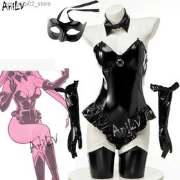 Theme Costume AniLV Anime Halloween Night Cat Girl Uniform Cosplay Catwoman Leather Bodysuit Mask Gloves Outfits Comes Q231010