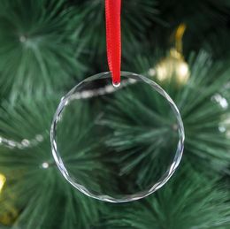 Custom Laser 3D Logo Pattern Christmas Tree Glass Ornaments Sublimation Blank Clear Crystal Glass Xmas Hanging Pendant Decorations SN4480