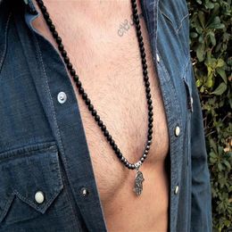 Tailxy Fashion New Men Pendant Neckalce Vintage Design Hand Shape Beaded Necklace Yoga Necklace Jewelry Gift243r
