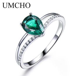 UMCHO Green Emerald Gemstone Rings For Women 925 Sterling Silver Jewellery Romantic Classic Water Drop Love Ring Y0420228w