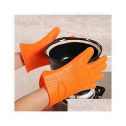 Party Favour Kitchen Microwave Oven Baking Gloves Thermal Insation Anti Slip Sile Five-Finger Heat Resistant Safe Non-Toxic 50 Pcs Home Dhodm