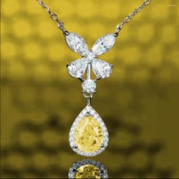 Pendant Necklaces Foydjew Summer 2023 Butterfly Water Drop Yellow/Pink Zircon For Women High-end Designer Fashion Jewellery