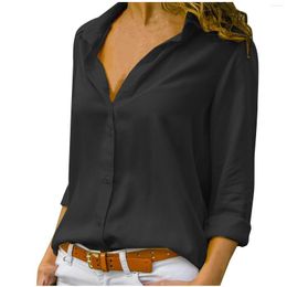 Women's T Shirts Lapel Simple Chiffon Long-sleeved Shirt Temperament Commuter Solid Color Top Korean Version Loose Casual Blouse Women