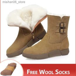 Boots Women Snow Boots Suede Genuine Leather 2023 New Non Slip Flat Women Winter Boots Wool Warm Women's Ankle Boots Q231012