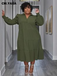 Plus size Dresses CM.YAYA Plus Size Vintage Women Long Sleeve Turn-down Collar Long Sleeve Big Swing Loose Shirt Blouse Maxi Long Dress Autumn 231011