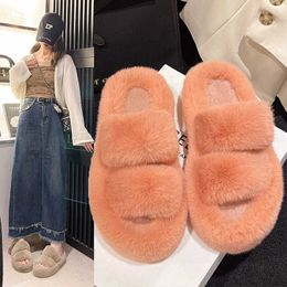 Online Red Plush Shoes for Women Outwear New Autumn and Winter Fashion Outgoing Thick Sole Plush Cotton Slippers 231007