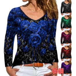 Women's T Shirts Woman's Tshirts Superior Quality Spring/summer Long Sleeve V Neck Floral Print Fashion Ladies Tops Drop YMJLHY2179