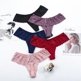 Women's Panties 3 Pcs Pack Sexy Women Lace Flowers Low-waist Hollow Out Underwear Girl Female Briefs G-String Thongs346W