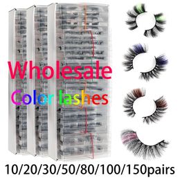 False Eyelashes Mink Color Eyelash Wholesale 5/10/50/100/200pairs Colored Lashes 3D Mink White Red Vendors Fake Lashes In Bulk Cilios Makeup 231011
