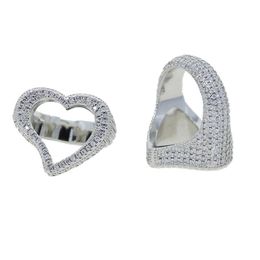 New Arrived Punk Style Heart Ring with Full Cz Stone Paved Hip Hop Rings for Men Boy Women Jewelry Whole223W