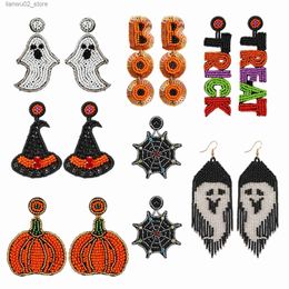 Other Fashion Accessories Halloween Jewelry Handmade BOO Trick or Treat Spooky Ghost Fringe Spider Web Witch Hat Pumpkin Seed Beaded Earrings for Women Q231011