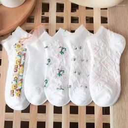 Women Socks 5Pairs High Quality Flowers Ankle Set Harajuku Kawaii Cute Cotton Style Floral Invisible For