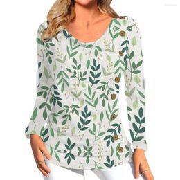 Women's T Shirts Long Sleeve Tops Autumn Asymmetrical Floral Printed T-Shirts Slim Fit Casual Swing Neck Side Buttons Blouse