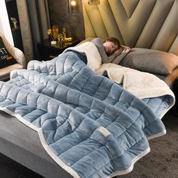 Blankets Thick Imitation Lamb Wool Blanket Winter Double sided Three layer Quilted Skin friendly Cosy Warm Bed Cover 231011