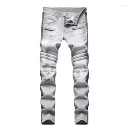 Men's Jeans KIOVNO High Street Men Fashion Ripped Holes Pants Straight Distressed Casual Denim Trousers Grey Washed Streetwear