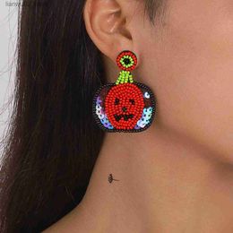 Other Fashion Accessories Personalised and Creative Handmade Rice Bead Sequin Earrings Halloween Exaggerated Ghost Head Pumpkin Punk Style Earrings Q231011