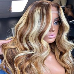 Short Wavy Blonde Coloured Wig Highlight 360 Full Lace Front Wigs Human Hair Lace Front Wigs Brazilian Hair For Women Natural Hairline