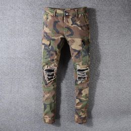 Men's Jeans 2021 Streetwear Fashion Men Camouflage Military Big Pocket Denim Cargo Pants Slim Fit Hip Hop Ripped Punk Trouser2160