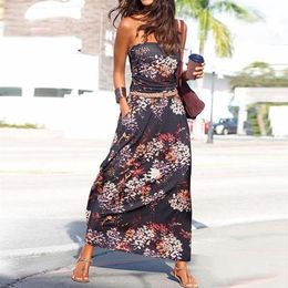 Women Sexy Bandeau Holiday Off Shoulder Maxi Dress fashion Ladies summer Beach Print Wrap Chest Long Dress251a