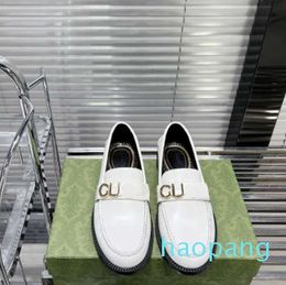 Classic high end Casual Flat Shoes leather buckle Black white Women Platform Lefu shoes Designer factory shoes
