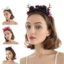 Hair Clips Cloth Flower Antler Headflower Garland Hoops Hairpin Halloween Headband Women Headdress Head Tiara Bride Piece