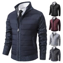 Men's Sweaters Jacket Patchwork Fashion Business Casual Zipper Stand Collar Pocket Autumn Winter Streetwear Male Knitted Sweater Cardigan 231011