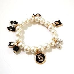 Charm Beads Pearl Bracelets & Bangles For Women Bijoux Crystal No 5 Luxury C Bracelet Gift Jewellery Beaded Strands286o