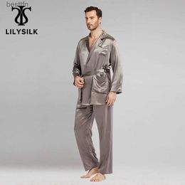 Men's Sleepwear LILYSILK 100 Silk Pyjama Set for Men 22 momme Robe Style Sleepwear Long Sleeves Luxury Natural Men's Clothing Free ShippingL231011