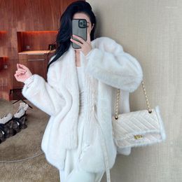 Women's Fur Fashion Double-sided Leather Coat Women Autumn Winter Mink Fus Short Jacket Streetwear Lady V-neck Loose Lace-up Overcoat