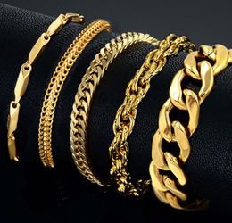 Mens Bracelet Stainless Steel Male Bracelet Whole Braslet Silver Colour braclet Chunky Cuban Chain Link Gold Bracelets For Man802042711133