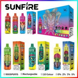 Sunfire 9000 Puffs Disposable E Cigarettes Vape Puff 10k 0% 2% 3% 5% 18ml Prefilled Pod Mesh Coil 600mah Rechargeable Battery Pen Vaper Device Disposable Vape Pod 9000Puff