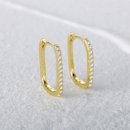 Hoop Earrings BOAKO 925 Sterling Silver For Women Men Oval-shaped Micro Inlaid Zircon Ear Buckle Simple Luxury Cz Earring Aros