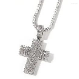 Pendant Necklaces Hip Hop Micro Paved 3A Cubic Zirconia Bling Iced Out CZ Cross Pendants For Men Rapper Jewelry Gold Silver Color