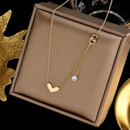 Pendant Necklaces Elegant Temperament Stainless Steel Jewelry Necklace Simple Love Heart Zircon Tassel For Women Jewlery Charms267G