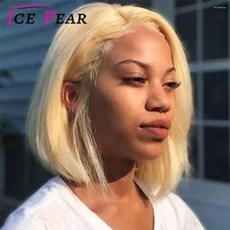 Blonde Bob Hair Wig Human 13x4 HD Lace Front Brazilian Straight Wigs For Women 613