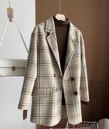 Women's Fur Autumn Winter Clothes Extra Long Casual Warm Thick Luxury Wool Tretch Plaid Coat Checkered Sheepskin Overcoat