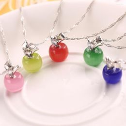 Pendant Necklaces Fashion Pink Natural Stone Opal Lovely Apple Necklace Women Jewellery Beautiful Clavicle Chain Christmas Gift