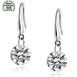 Fine Jewelry Dangle Drop Earrings 100% Genuine Real 925 Sterling Silver Austrian Crystal Fashion Costume Eearring308v