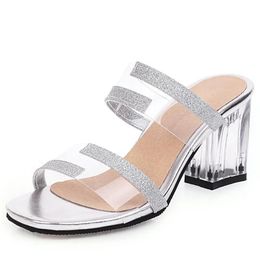 Slippers Thick-heeled Sandals And Women's High-heeled Shoes Transparent Fashion Ladies Large Shoe