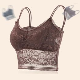 Camisoles & Tanks Women Lace Tank Top Sexy Hollow Out Camisole Padded Crop Tops Soft Comfortable Bralette Underwear Lady Vest Lingerie M-XXL