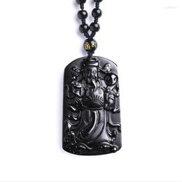 Pendant Necklaces Men Women's God Of Wealth Pendants Real Natural Obsidian Beaded Necklace Money Come Amulet Boutique JewelryP286M