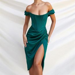 Casual Dresses Off Shoulder Sexy Strapless Split Corset Satin Fashion 2021 Bodycon Dress Women Party Night Club Elegant245K