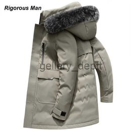 Men's Down Parkas Brand Luxury 90% Grey Duck Down Jackets Men Fashion Solid Colour Real Fox Fur Collar Hooded Long Down Jacket Men's Coats Winter J231010