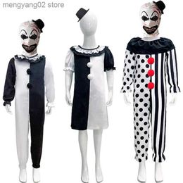 Theme Costume Movie Terrifier Clown Cosplay Come Uniform Jumpsuit Clown Terror Mask Hat Dress Halloween Carnival Party Children Comes T231011