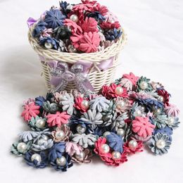 Decorative Flowers 10/20Pcs Small Silk Artificial Head With Bead Hairpin Corsage Wedding Dress Clothing Making Accessories
